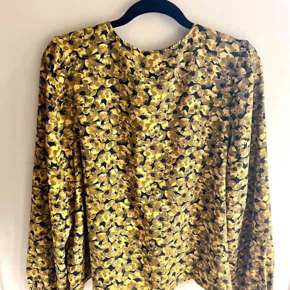 XXL A New Day Yellow Black Floral Long-Sleeve Wrap top - Picture 7 of 10